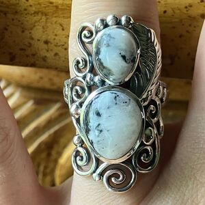 Artistic White Buffalo Sterling Silver Feather Ring Size 6.75